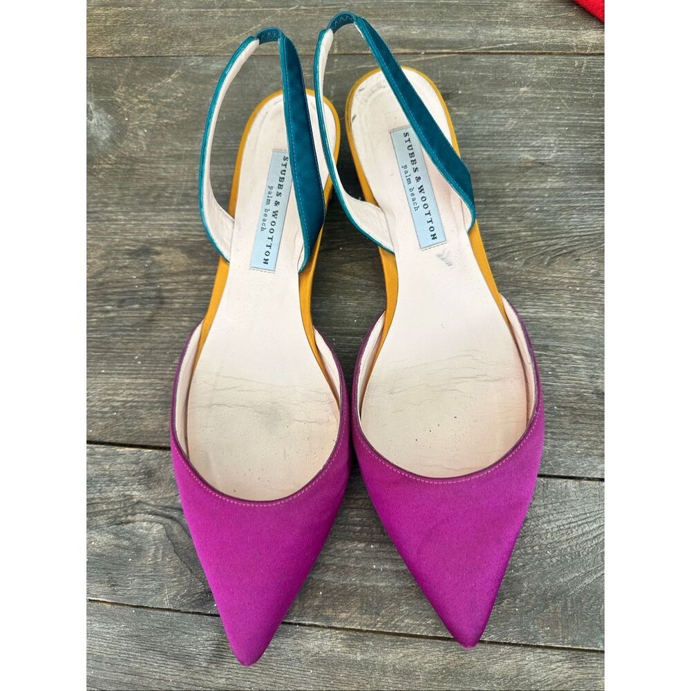 Stubbs & Wootton Women Fushia/Yellow/Teal slingback flats, size 38.5 (8.5US)